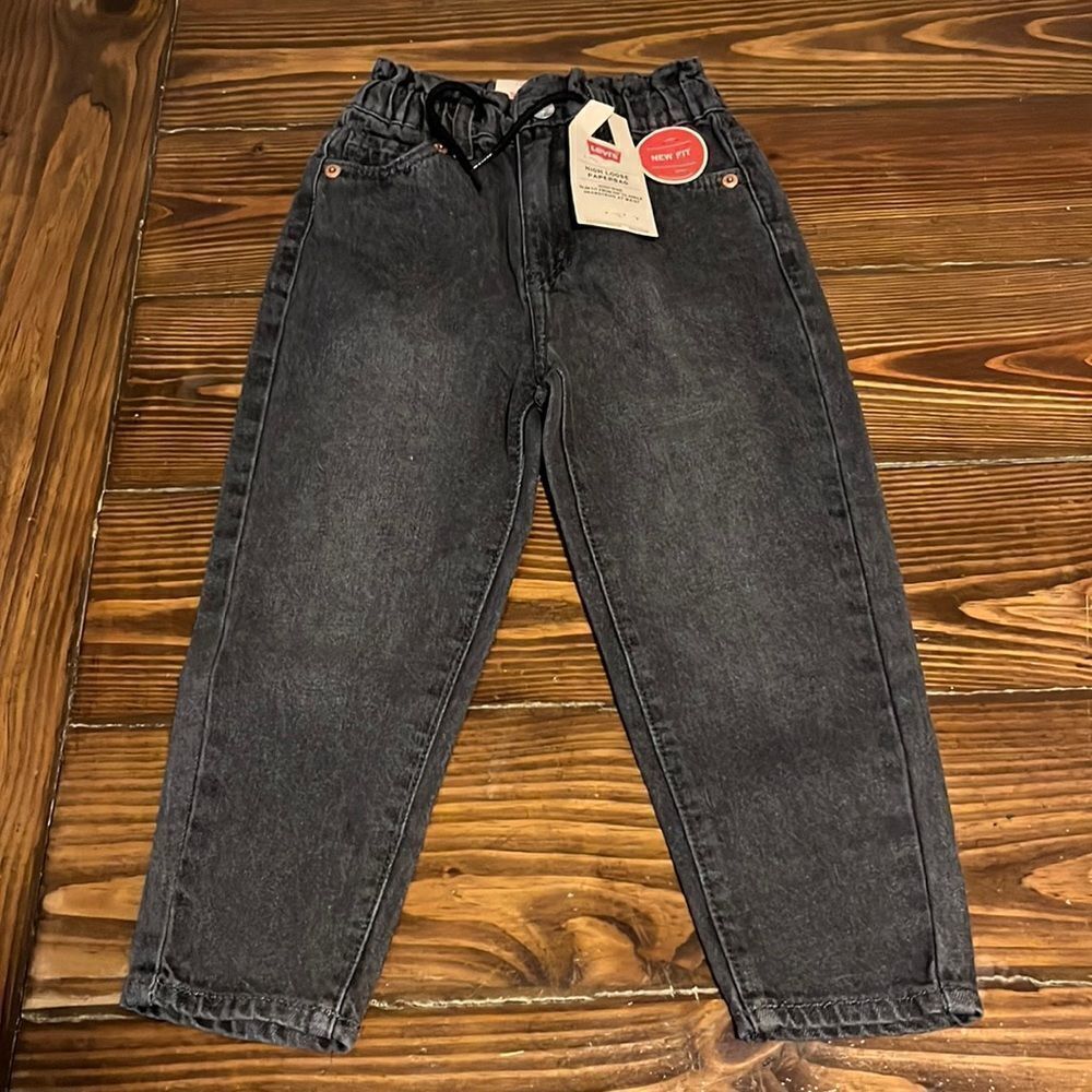 NWT Levis Kids Girls High Loose Black Paper-bag Jeans